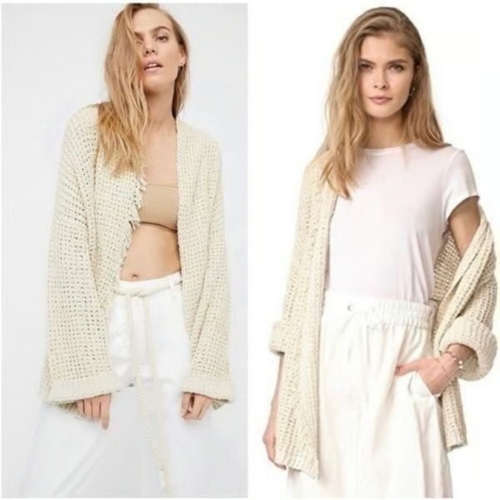 Free People I'll Be Around Cardigan Sweater Women Sz S Silk Cotton Boho Open